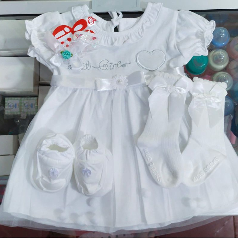 KODE H35W Dress bayi tutu  bando  sepatu  hanger Iba putih Baby set  Kado bayi store