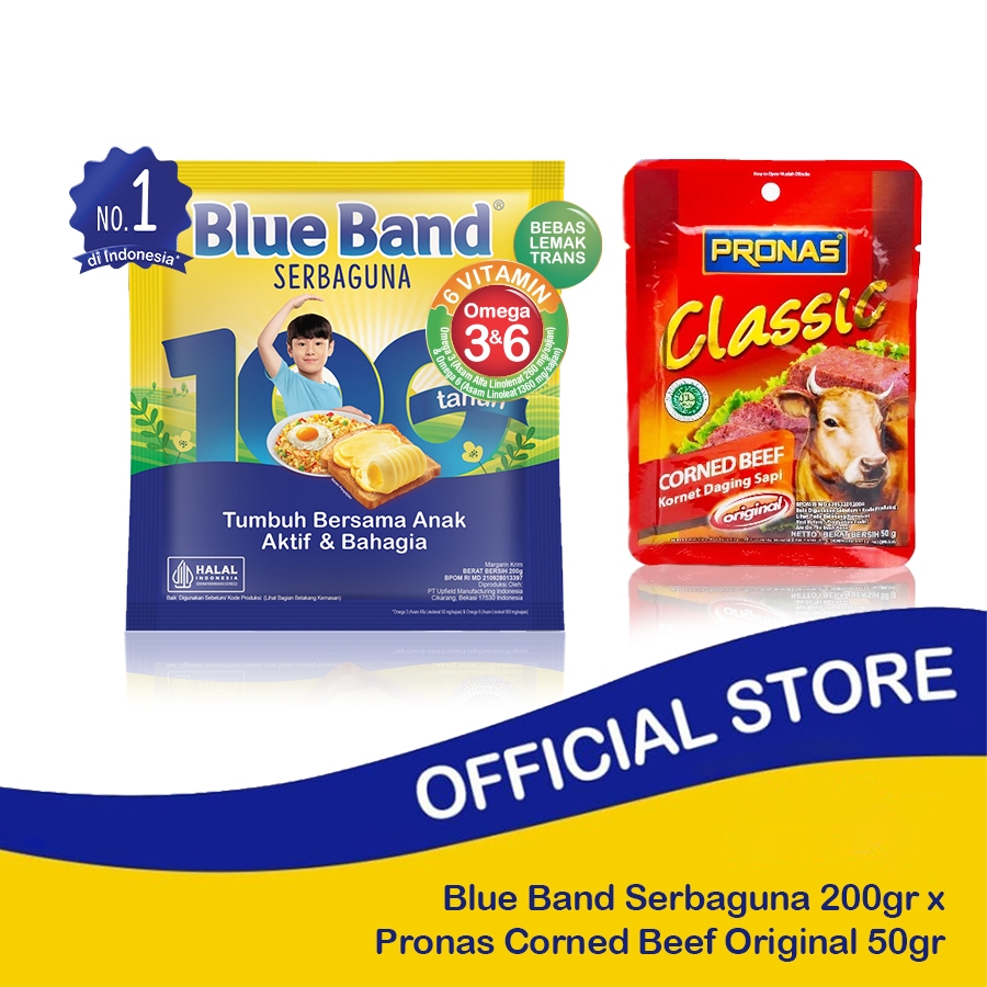 

Blue Band Serbaguna 200gr x Pronas Corned Beef 50gr