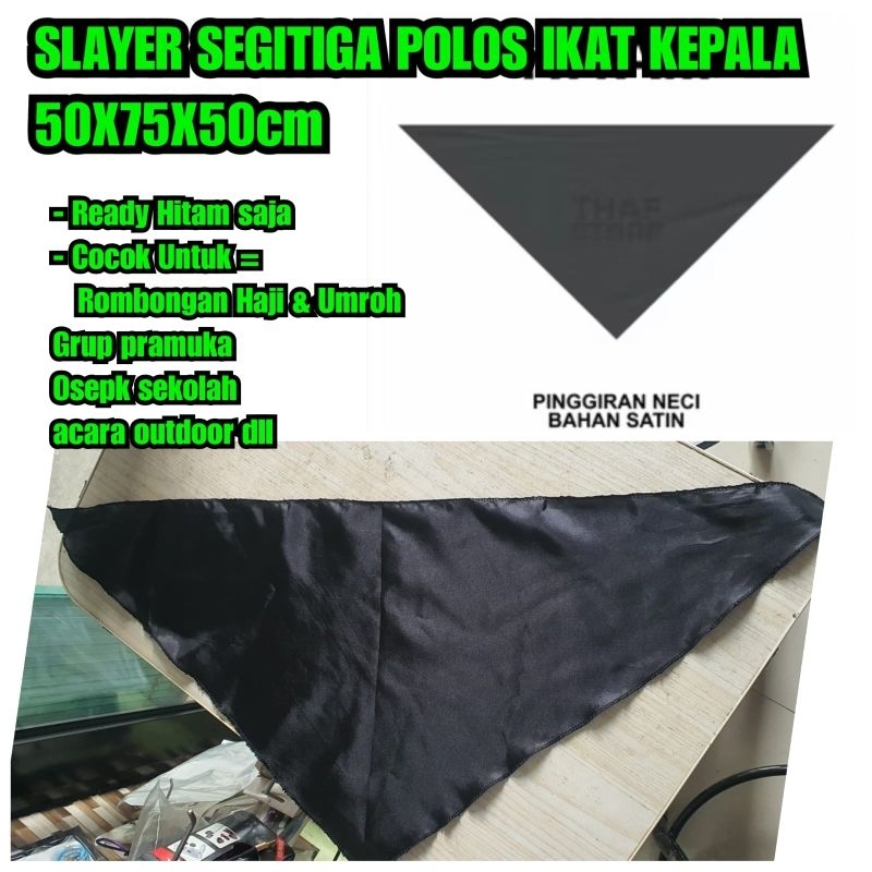 Bahan satin slayer segitiga polos syal hitam polos bandana ikat kepala ukuran 50x75x50cm syal segiti
