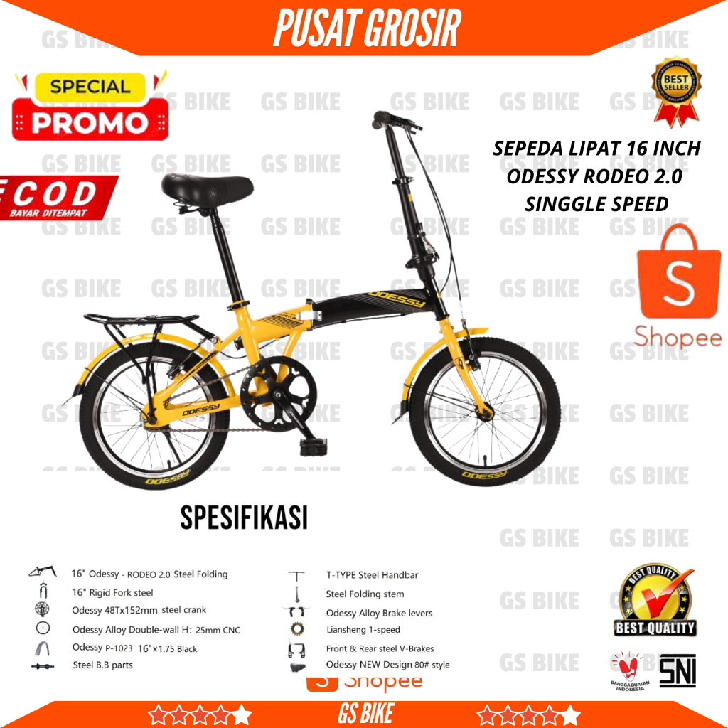 SEPEDA LIPAT ODESSY RODEO 2.0 - 1 speed Garansi - Merah, 16 INCH SEPEDA PEREMPUAN/LAKI-LAKI