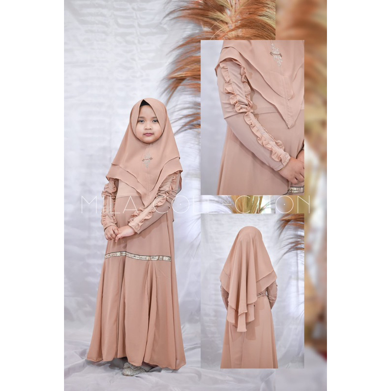 Gamis Anak Perempuan Set Bahan Ceruty Babydoll - by Milafashion