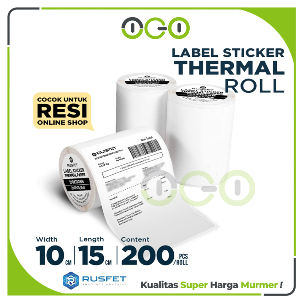 

Sticker Paper Label 10cm x 15cm - 200 Pcs Thermal Kertas Termal Printer Resi Per Roll - RUSFET