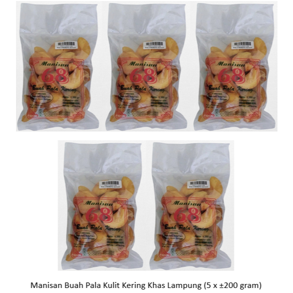 

Manisan Buah Pala Kulit Kering Khas Lampung 68 ± 1 Kg (5 * ±200 gram)