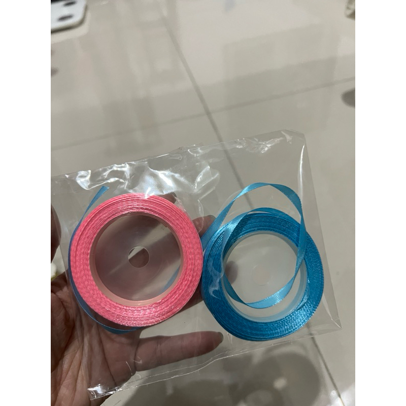 TAKE ALL ‼️ PITA SATIN 1/4 INCH 0,6 CM ; READY WARNA : PUTIH, PINK DAN BIRU - PITA MERAH BESAR LIS G