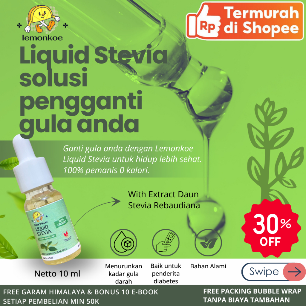 

Lemonkoe Stevia Cair Tetes 10ML gula Diet Pemanis Alami 0 Kalori cocok untuk diabetes diet BISA COD