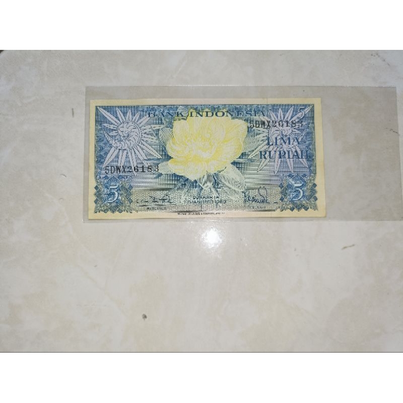 uang 5 / lima rupiah bungan tahun 1959 asli unc