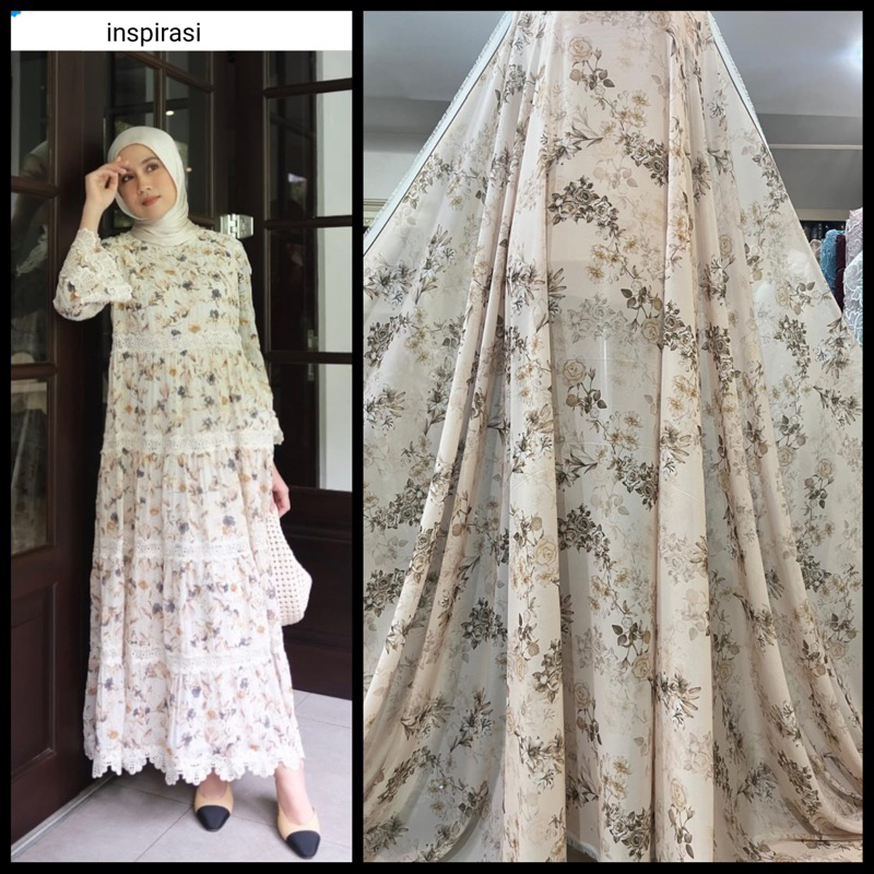 Sifon babydoll motif bunga/kain sifon kebaya gamis dress gaun