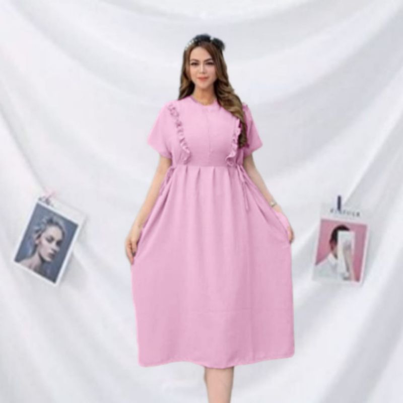 Daster Crinkle Aini Midi Dress Busui Friendly/Daster Wanita/