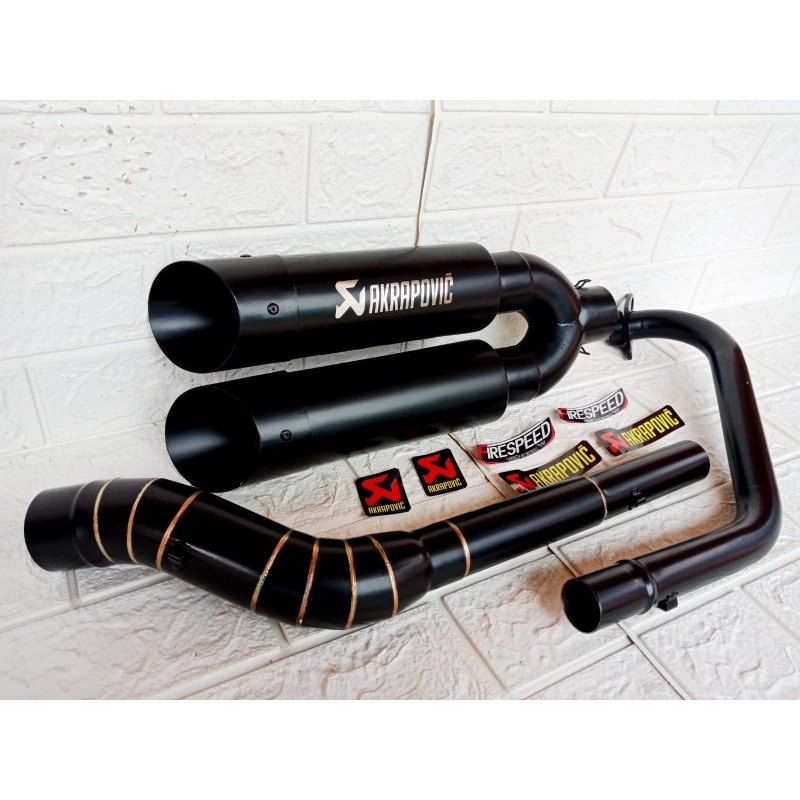 KNALPOT RACING AKRAPOVIC CABANG 2 BLACK VIXION CBR CB NEW GSX BYSON SONIC FU SUPRA GTR MX KING MEGAP
