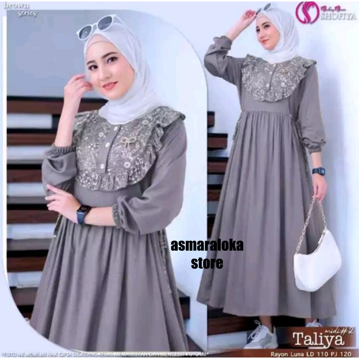 TALIYAH MIDI DRESS KOMBINASI BUNGA TERBARU RAYON TWILL
