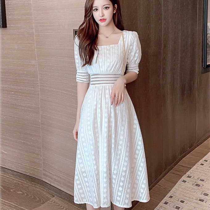 HJ6 D558 SALOVA PREMIUM KOREAN STYLE FLORAL VINTAGE MIDI DRESS MATERNITY BUMIL FRIENDLY SQUARE PREMI