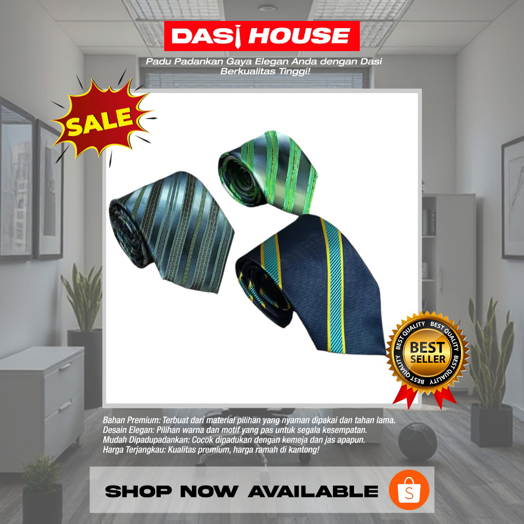 Dasi Hijau Motif Garis Standar Formal