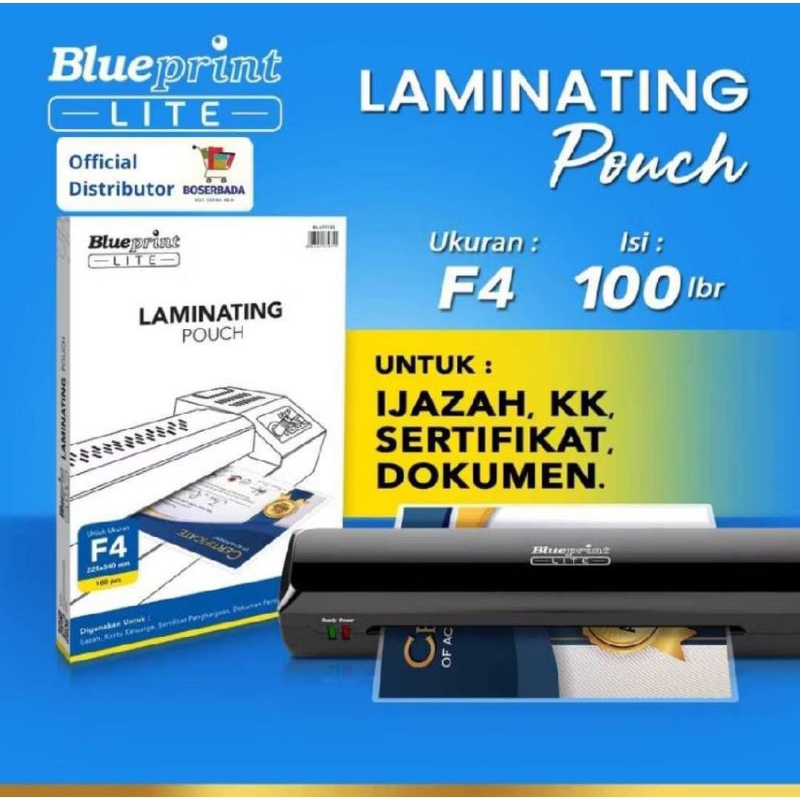 

1 Pak Plastik Laminating Pouch Ukuran A4&F4 Blueprint Lite / Plastik Laminating Panas Isi 100
