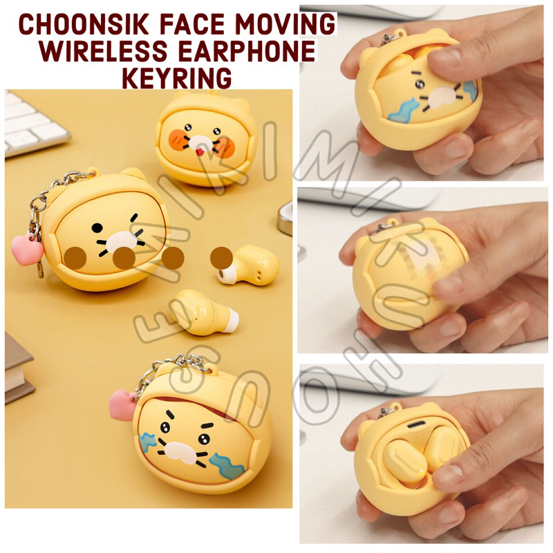 KAKAO FRIENDS CHOONSIK FACE MOVING WIRELESS EARPHONE KEYRING TWS BLUETOOTH HEADSET BAG CHARM GANTUNG