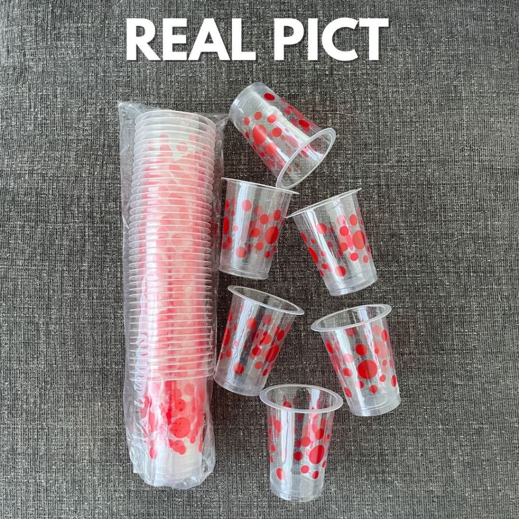 (Isi 50 Pcs) Gelas Plastik Bola-Bola Bening 200Ml / Gelas Polkadot Bening