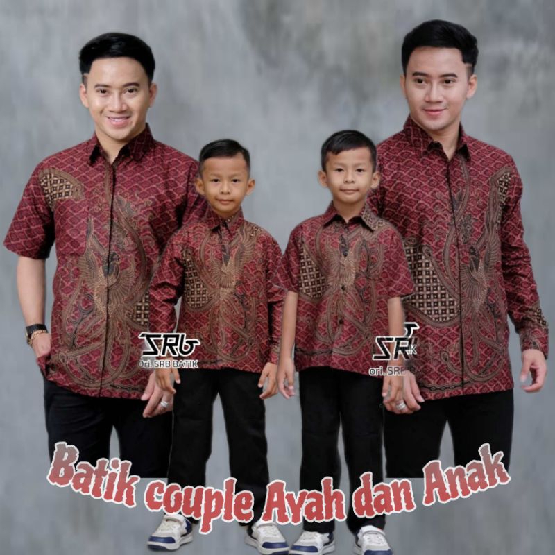 Batik Zain seragam  - Terbaru Couple Sweet - Batik Ayah dan Anak Motif Phonix Merah Marun - Batik me