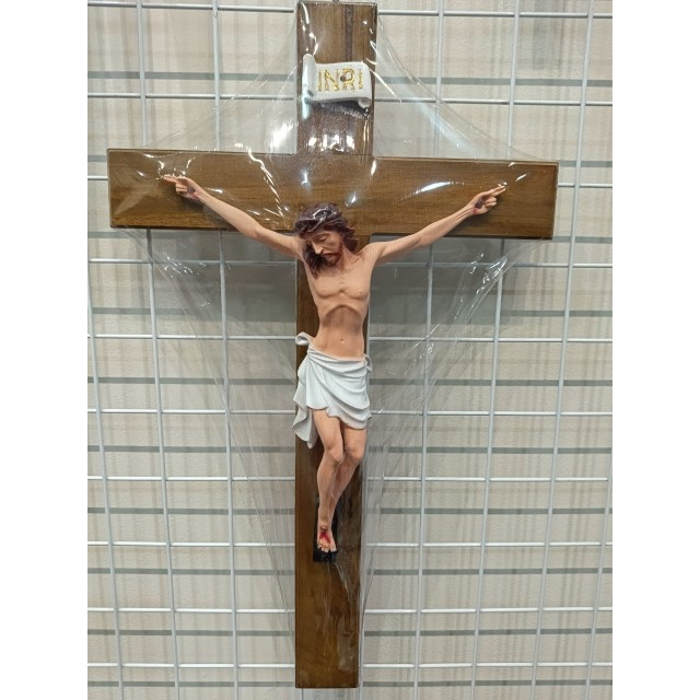 Salib Gantung Katolik Kayu Jati kain Putih 50cm Salib Gantung Dinding Salib Dekorasi rumah Salib bah