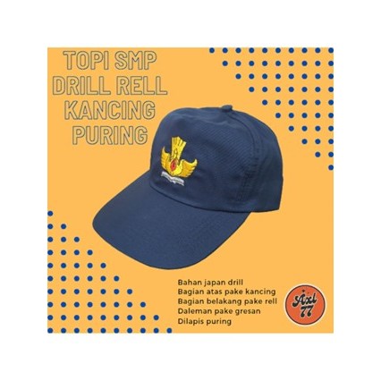 TOPI SMP BIRU POLOS BAHAN DRILL PAKE REL KANCING PURING