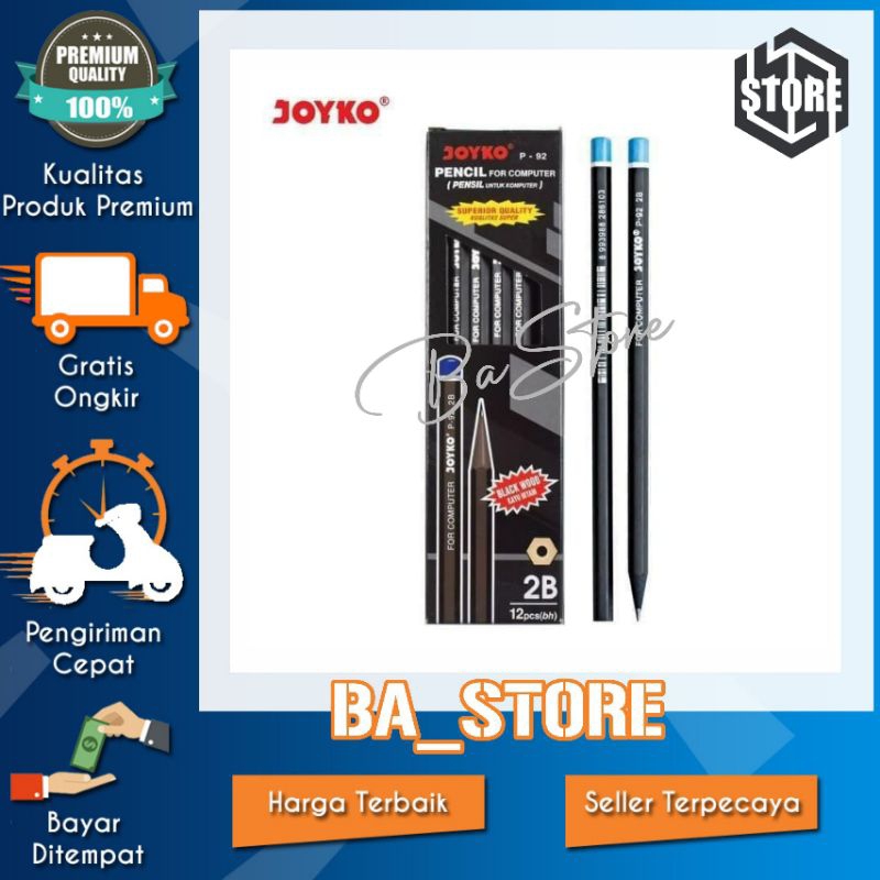 

PENSIL JOYKO 2B P-92/PENSIL KAYU HITAM KOMPUTOR UJIAN(1 BOX 12 PCS)