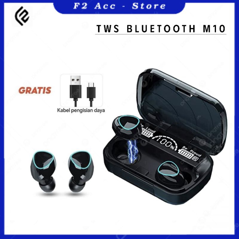 F2 - TWS M10 Headset Bluetooth / Earphones Bt Wireless V5.3 With Powerbank