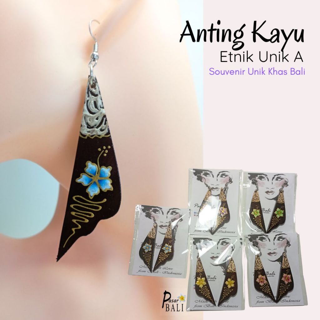 Anting Kayu Unik Etnik Lukis - Souvenir Bali