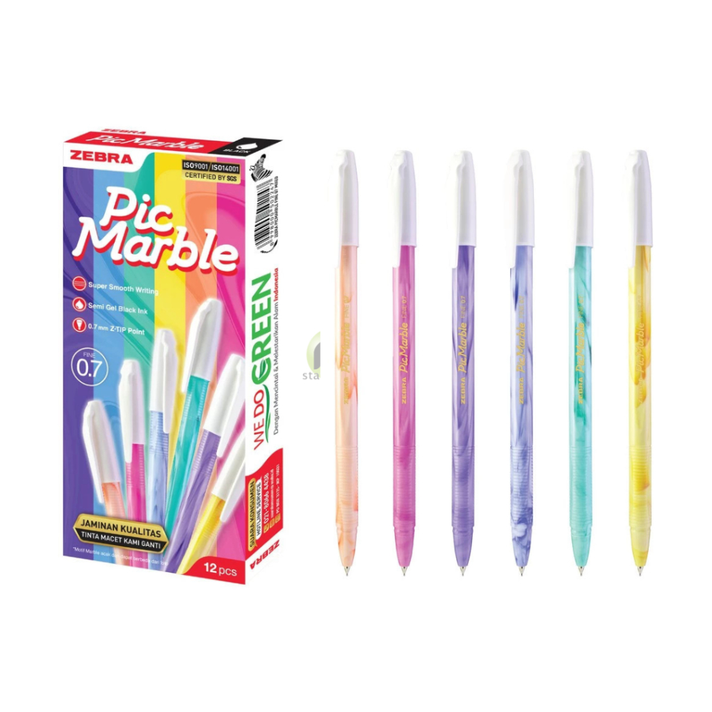 

Bolpoin Bulpen Gel Pen Zebra Pic Marble 0.7 mm 1 Box 12 Pcs Semi jell ink Alat Tulis Kantor