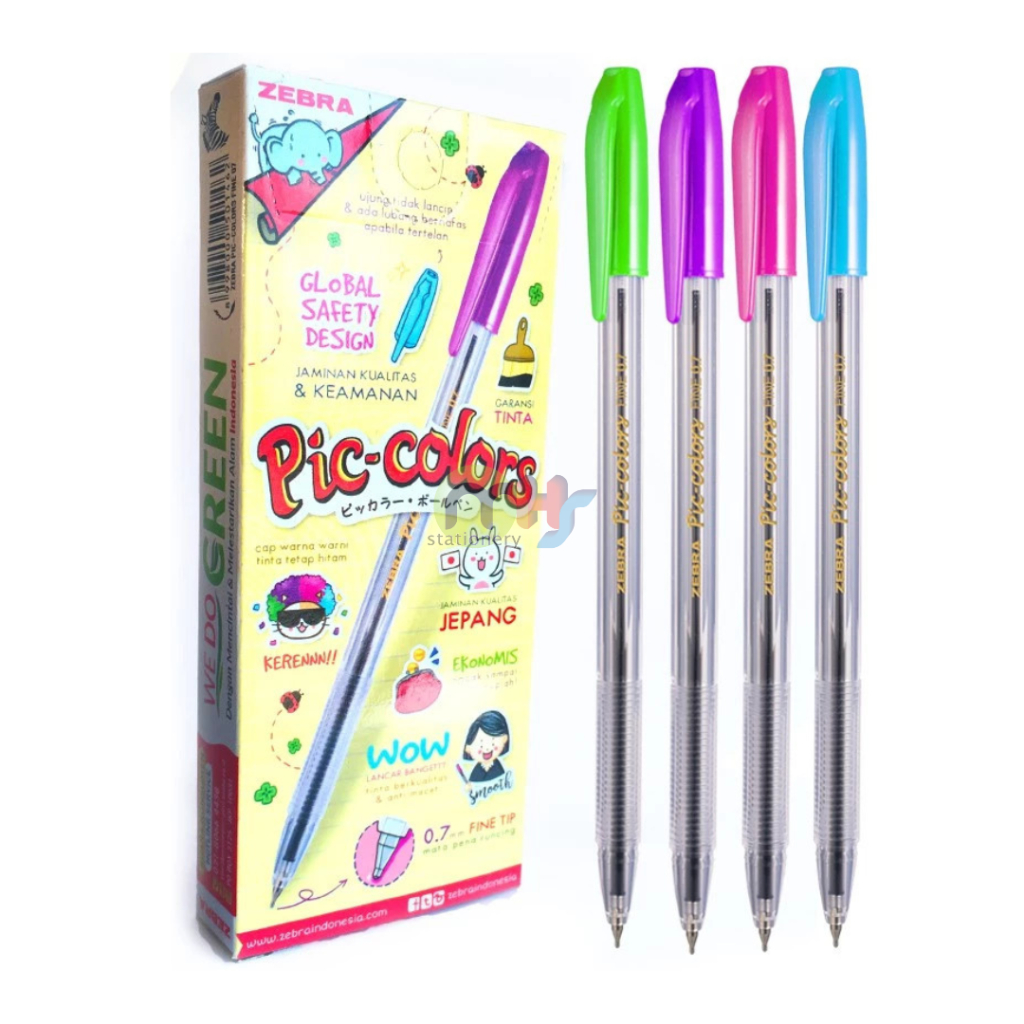 

Bolpoin Bulpen Gel Pen Zebra Pic Colors Pic-Colors 0.7 mm 1 Box 12 Pcs Semi jell ink Alat Tulis