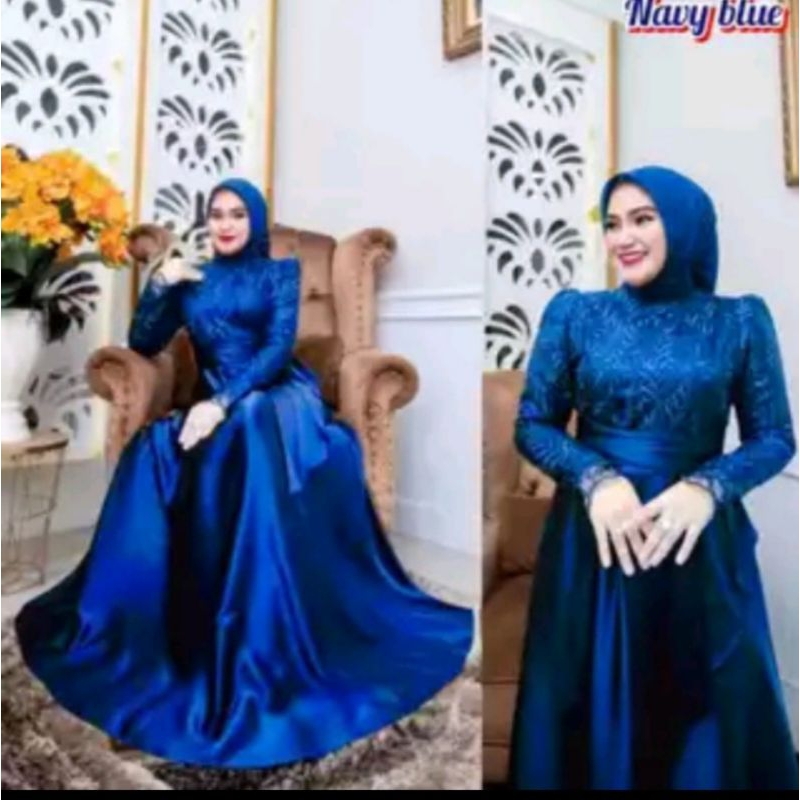 Gamis Wanita Muslim / Gamis Brokat Combinasi Satin / Dress Pesta, Kondangan