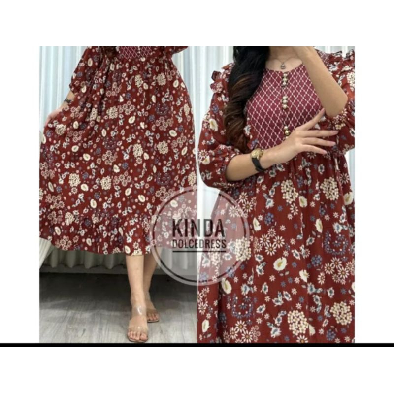 ReenaDaily - Daster Arab KINDA BY DOLCE - Gamis Midi Dress Bahan Rayon Viscose Motif Mix Tille
