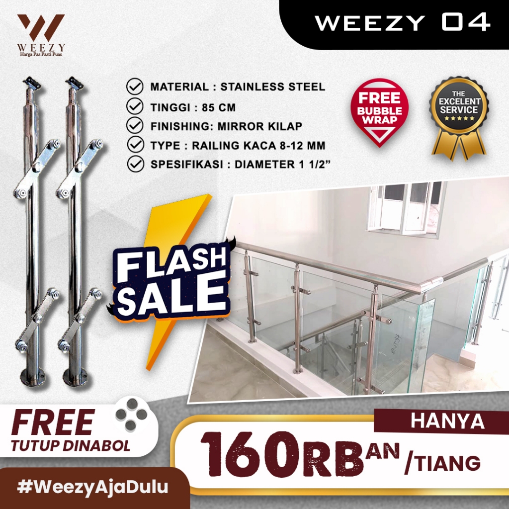 RAILING TANGGA TERMURAH - RAILING KACA [Weezy 04] Railing Stainless Steel - Railing Tangga Kaca - FR