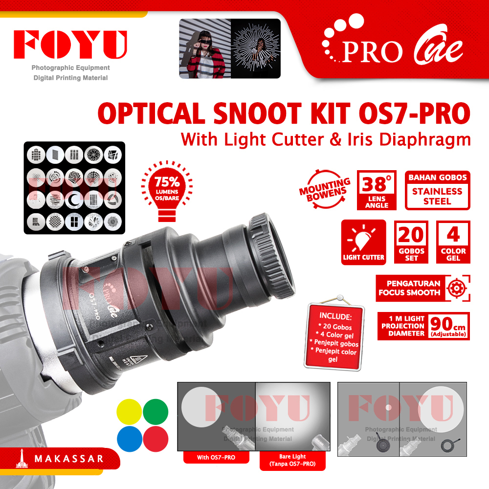Pro One OS7-Pro Optical Snoot Kit Light Cutter Pemotong Cahaya Projector Proyektor Bentuk Self Studi