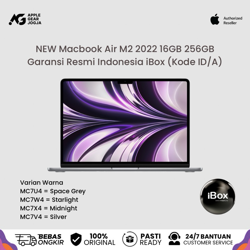 (iBox) New Macbook Air M2 2022 13” Inch RAM 16GB 256GB Garansi Resmi Indonesia iBox