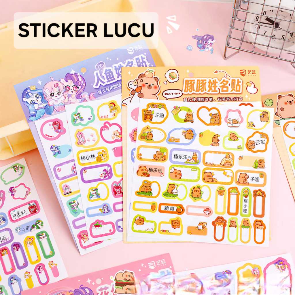 

BAJUKIDDIE STICKER LUCU LABEL NAMA CAPYBARA UNICORN STATIONARY ALAT TULIS STIKER