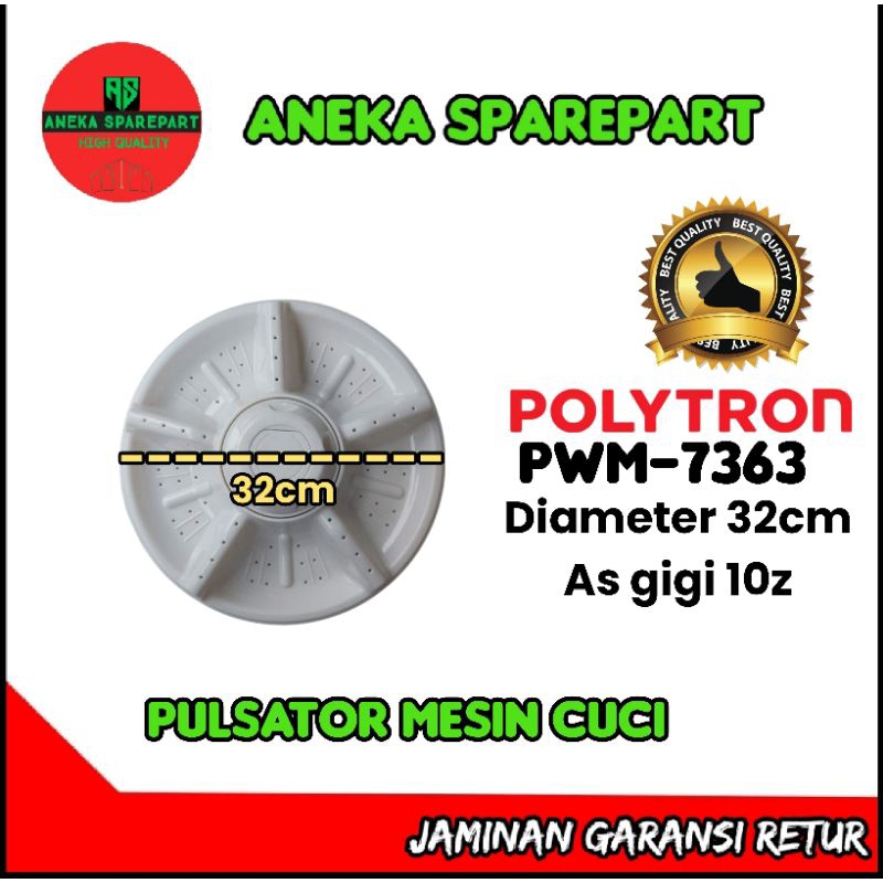 pulsator mesin cuci polytron pwm 7363 /pwm-7363 diameter 32cm as gigi 10z (warna putih)