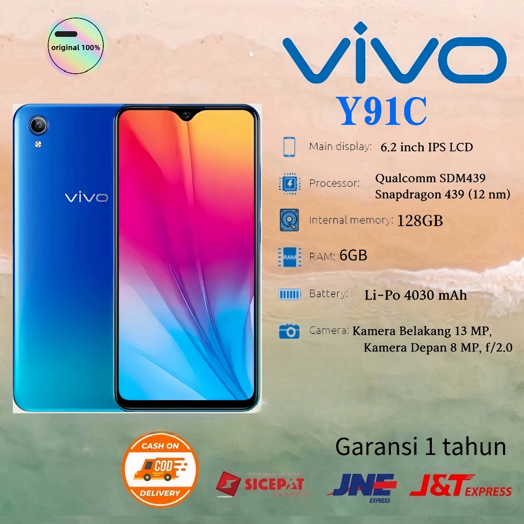 Hp vivo Y91C RAM6/128GB 6.22HD+ Face unlock 5MP/13MP 4G LTE Murah Baru Fullset Garansi 1 Tahun BisaC