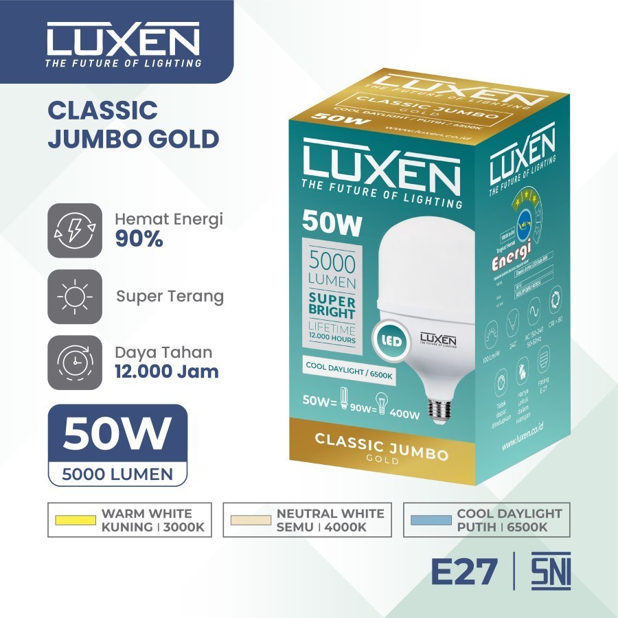 Lampu Bohlam Capsule LED 50W Watt Classic Jumbo Luxen