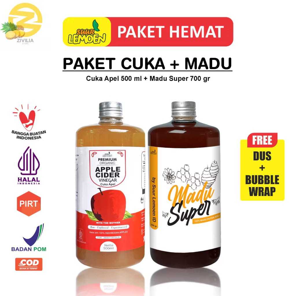 

Suur Lemeon Paket Asam Lambung Diet Sehat Bundling Cuka Apel 500ml dan Madu Hutan 700gr