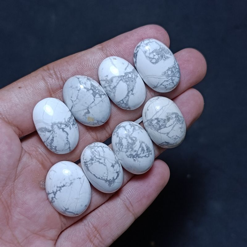 Batu Akik Pirus Putih Unik Natural/ Losstune Pirus Salju Dim 18-20mm HQ / Bahan Super Pirus Putih Ku