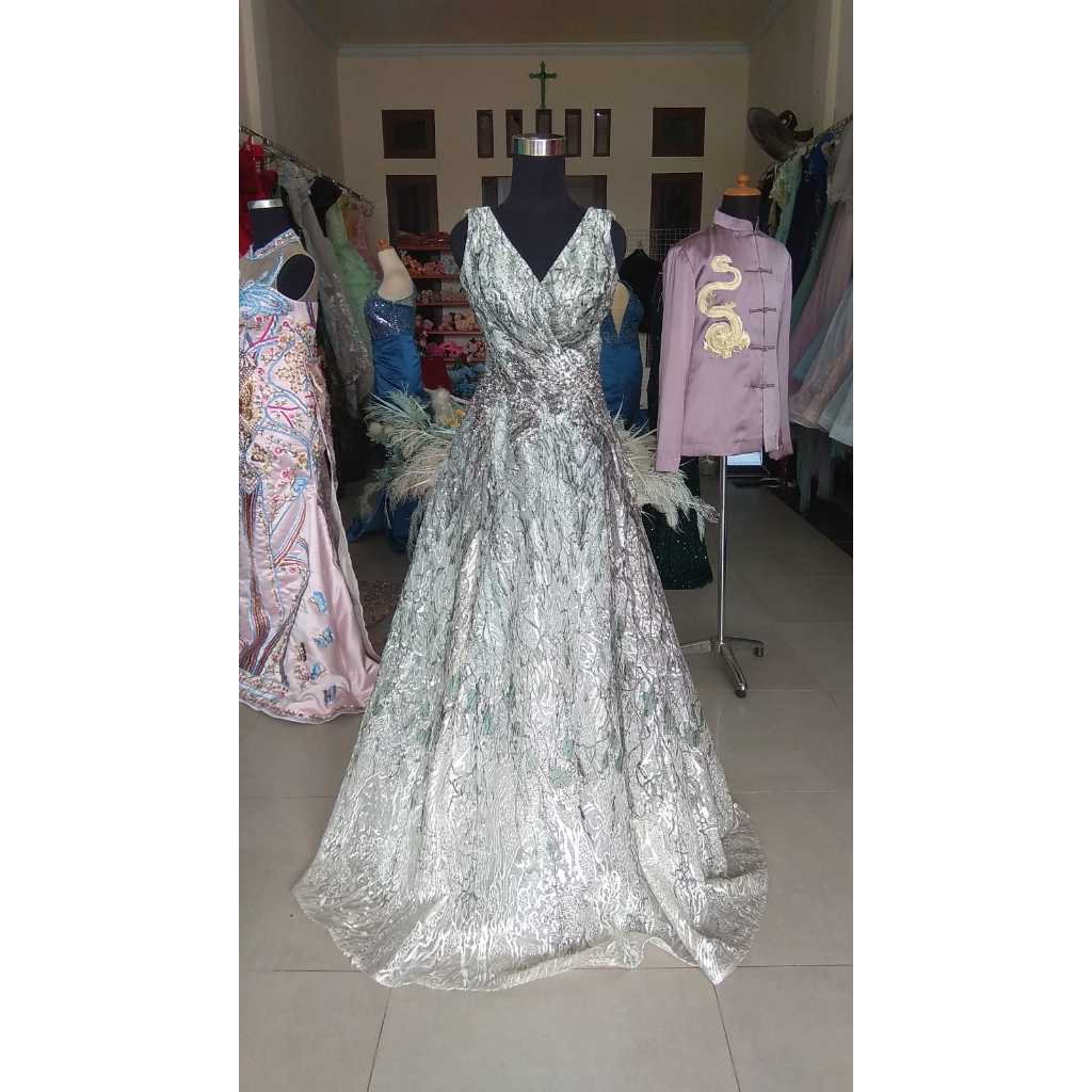 [FOR RENT] Gaun Party Sage Green/ Sage Green Sleeveless Glamour Party Dress SG-004