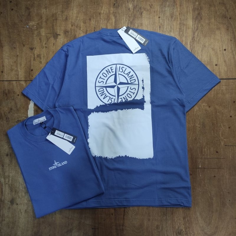 KAOS OVERSIZE STONE ISLAND PAINT BOX LOGO FONT SPRAY PRINTED BLUE DENIM BESTSELLER