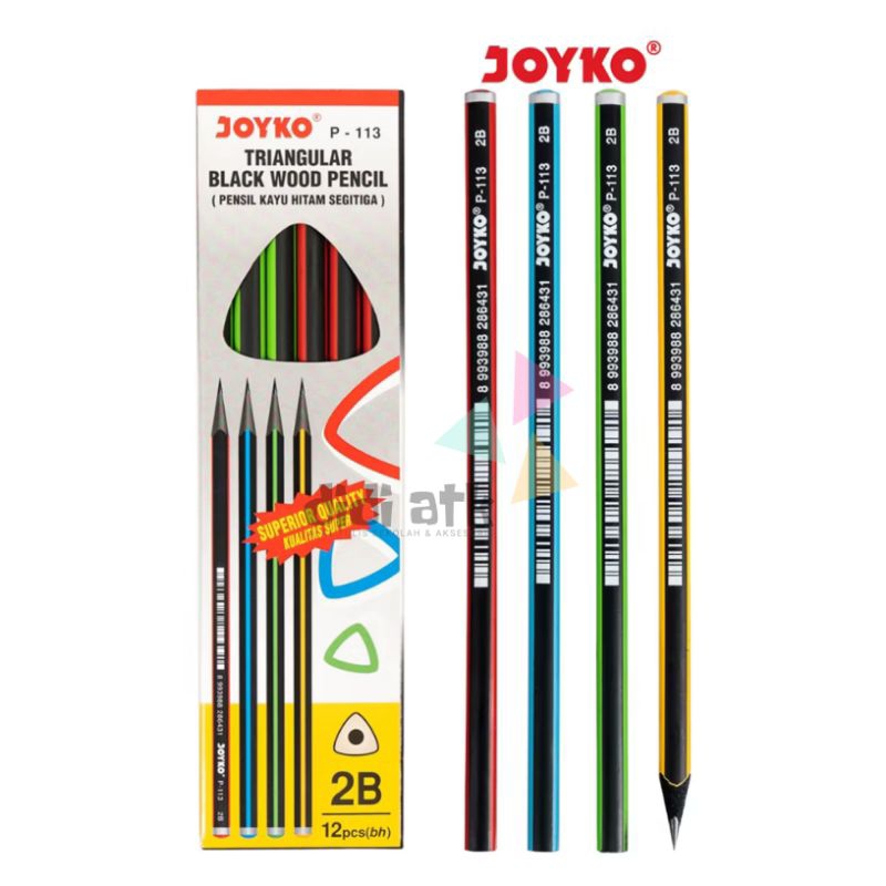 

Pensil Pencil 2B Joyko P-113 Triangular Grip Black Wood 1 Pak Isi 12 Pcs
