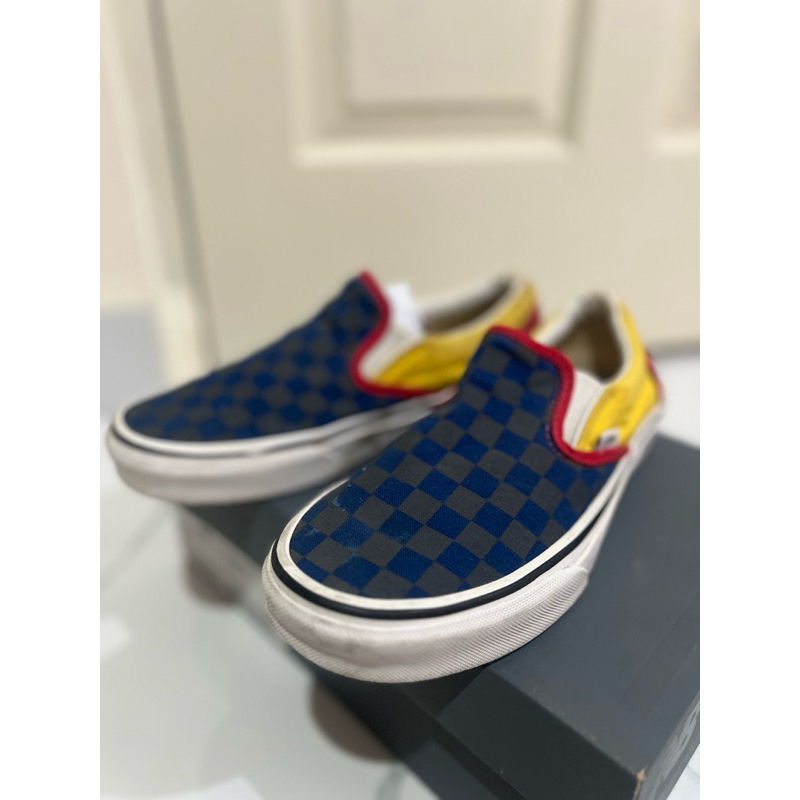 [boleh NEGO] Vans Classic Slip On Checkerboard (Otw Rally) Navy/Yellow/Red