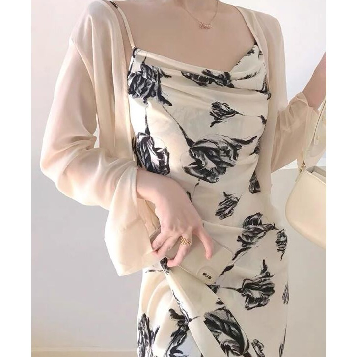 gaun mewah elegan pantai panjang wanita hijab summer long dress casual floral beach off shoulder dre
