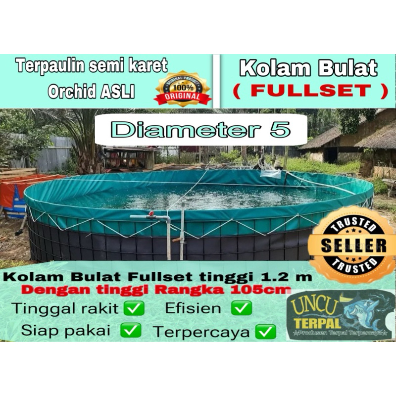 Kolam Terpal Bulat  Fullset Diameter 5 tinggi 1,2 merk Orchid ,Kolam terpal ikan D5 siap pakai