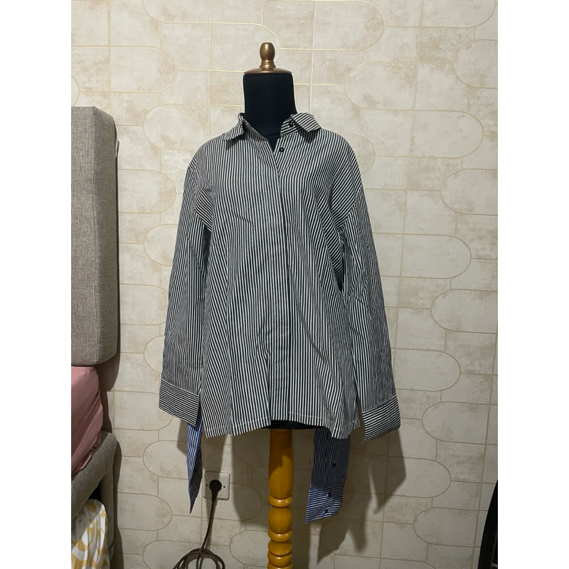 baju kemeja luna habit garis hitam biru NEW with tag