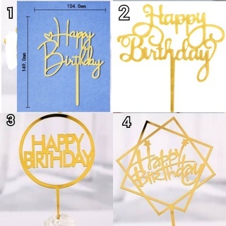 Cake topper acrylic gold sedang happy birthday hbd akrilik hiasan kue tart tancapan ulang tahun emas