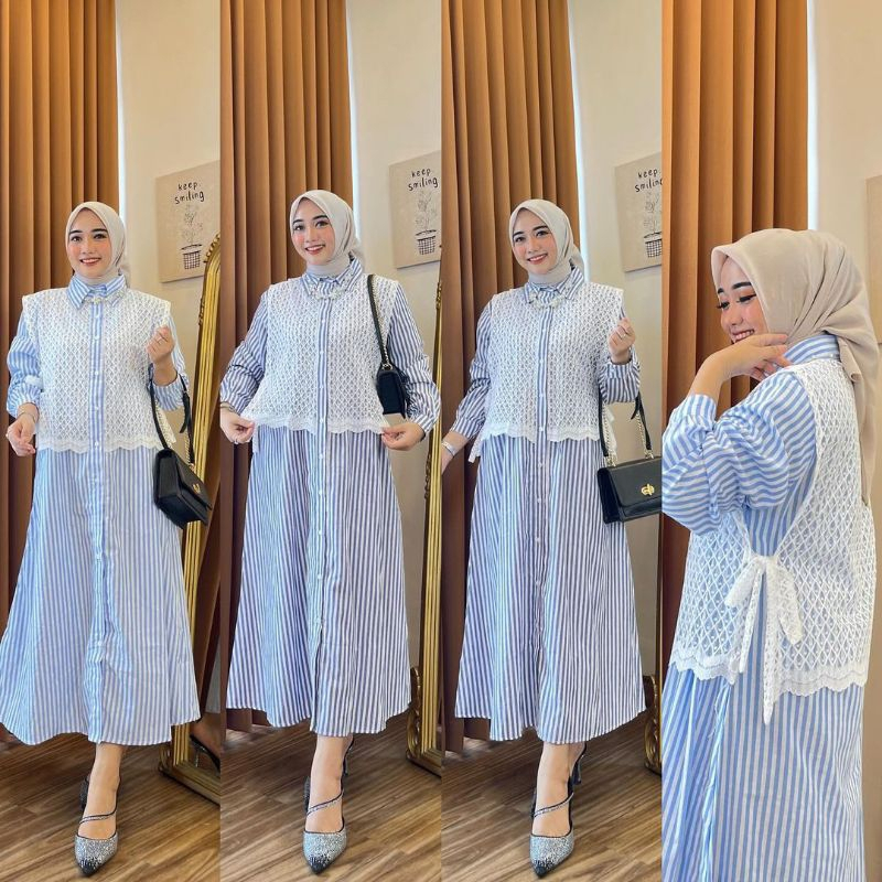 Midi Salur Mix Brokat Dress Salur Kekinian Gamis Salur Import Premium Terbaru Midi Salur Katun Impor