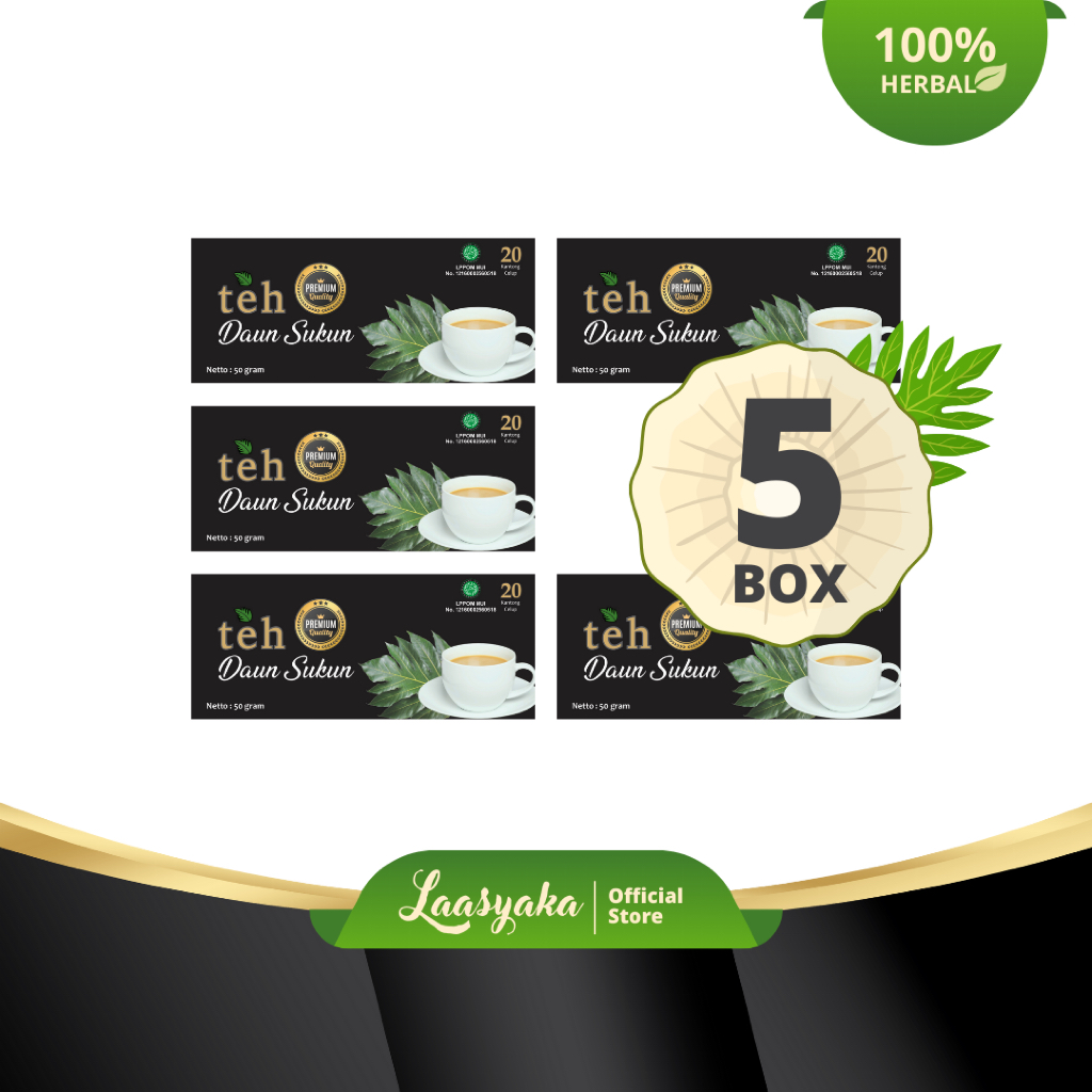 

Teh Daun Sukun Premium Laasyaka Asli (Dapat 5 Box), Obat Sakit Ginjal, Kolesterol, Asam Urat Dll