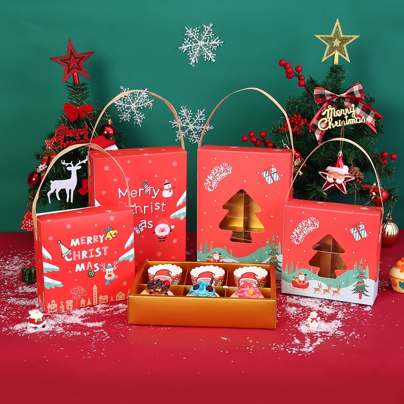 

Satuan Box kue cookies nastar sekat 4 dan 6 / gift box jinjing tenteng tema Natal Christmas