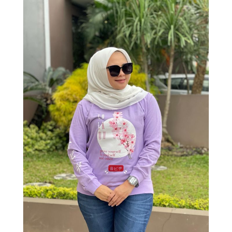 BAJU ATASAN KAOS DISTRO ZOLAQU POLOS TSHIRT UNGU PURPLE SAKURA TEBAL ZLQ WANITA LENGAN PANJANG KOMBI